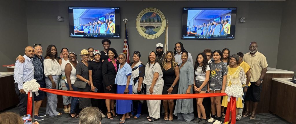 Families gathered for a ribbon cutting in the Mountain House City Council chamber