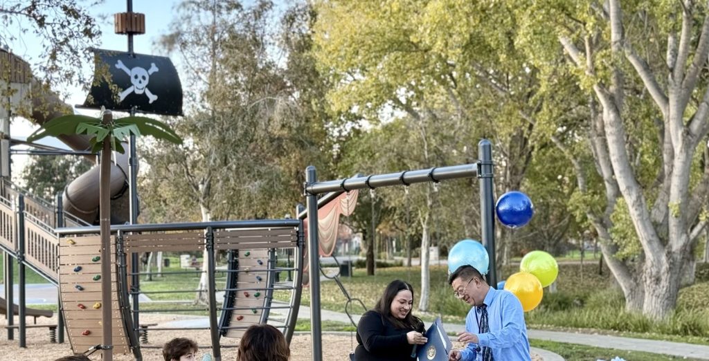 Neighbors and children at a Mountain House park playground