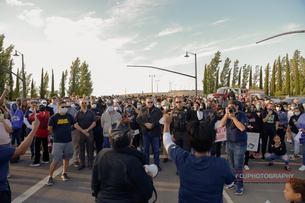 Residents gathered in the street at the Mountain House Community Unity Walk